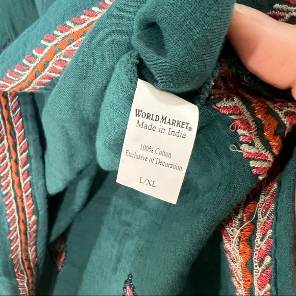 WORLD MARKET Womens Cotton Floral Embroidered Peasant Top Sz L/XL Boho Peasant - Picture 7 of 9